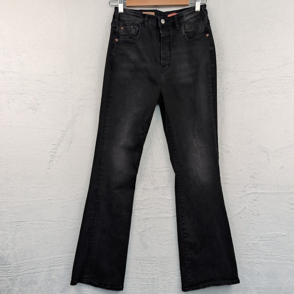 Pilcro Anthropologie High Rise Flare Jeans Women's 29 Button Fly Faded Black